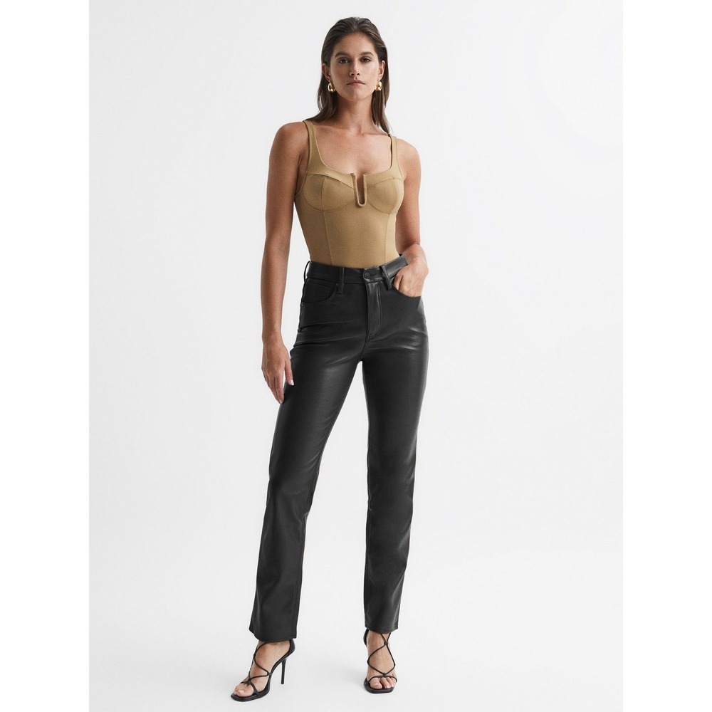 GOOD AMERICAN Better Than Leather Pants, High Rise Straight, Black, Size 6